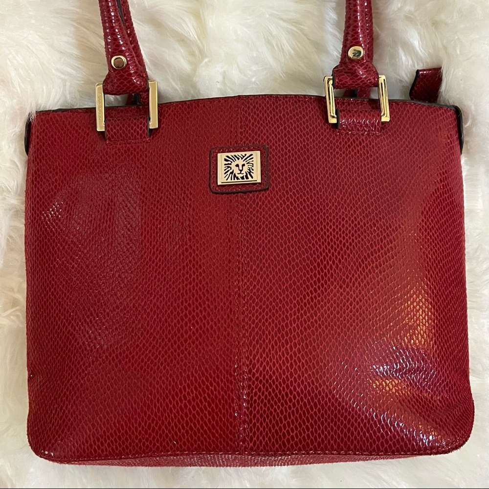 Anne Klein handbag purse red cranberry maroon burgundy wine scarlet